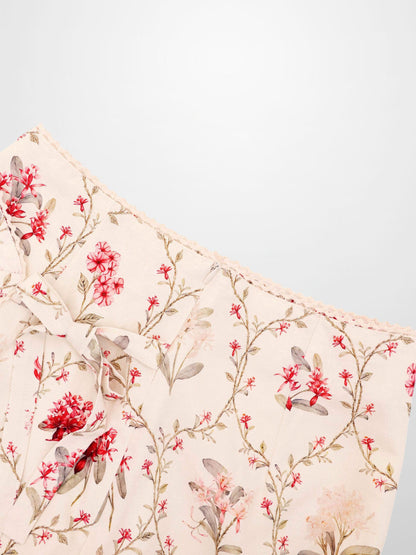 Mock Wrap Edged Detail Skirt-Floral Vines