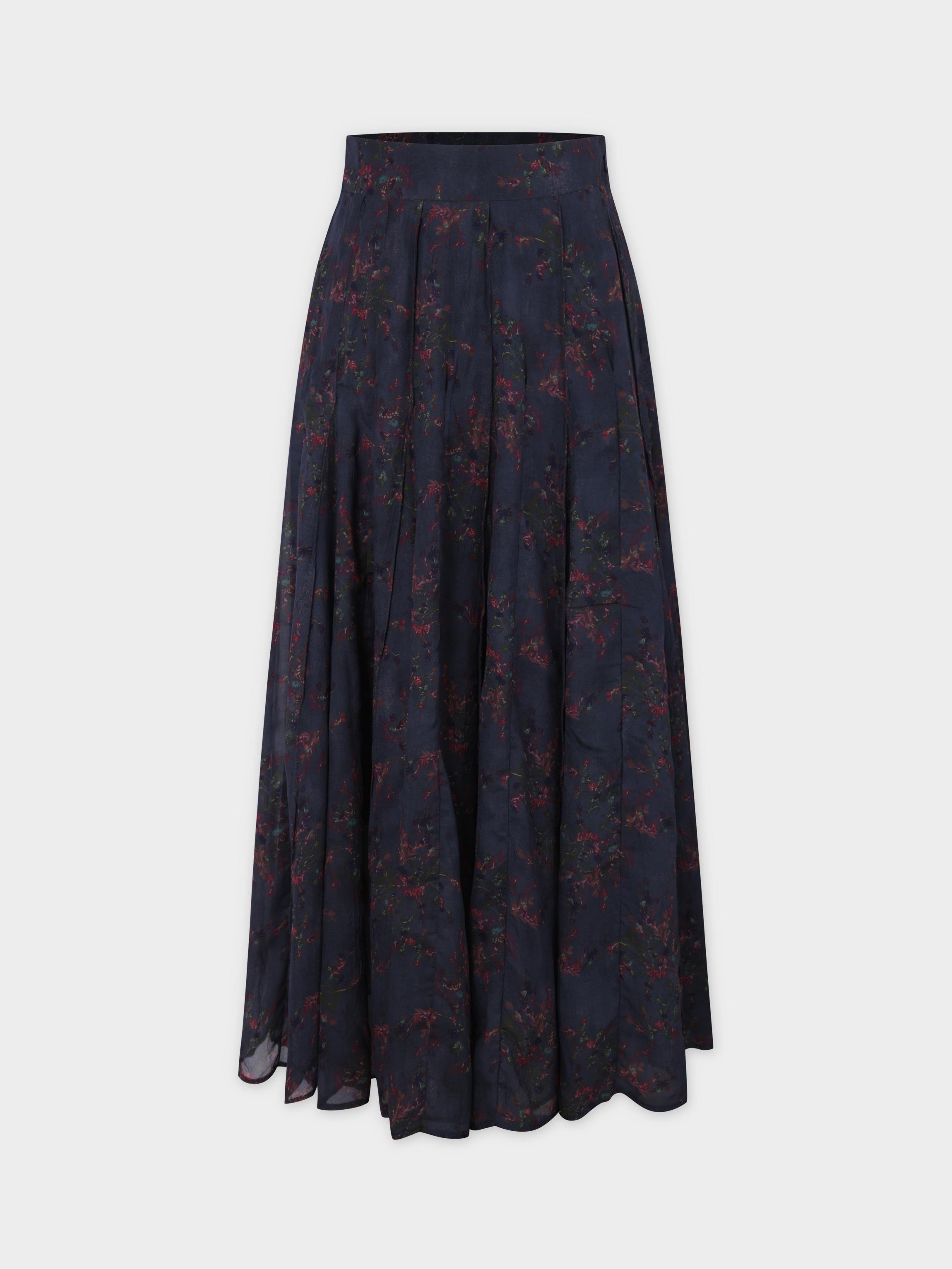 Seamed Pleated Skirt-Brushed Floral