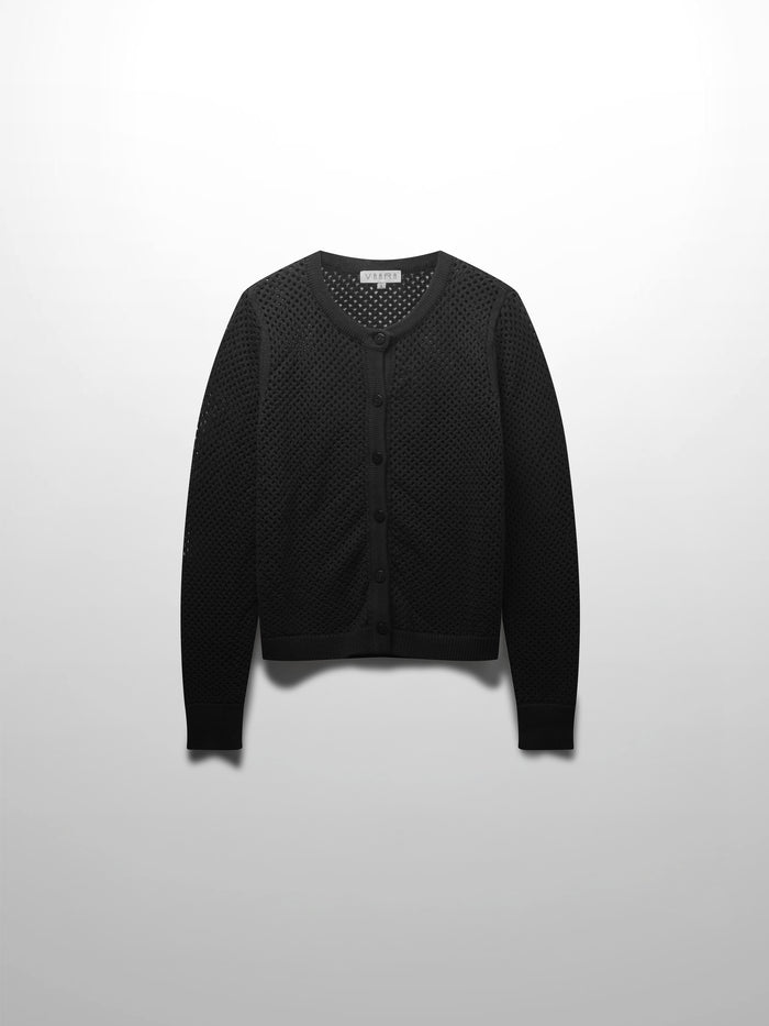 Crochet Knit Button Down Cardigan-Black