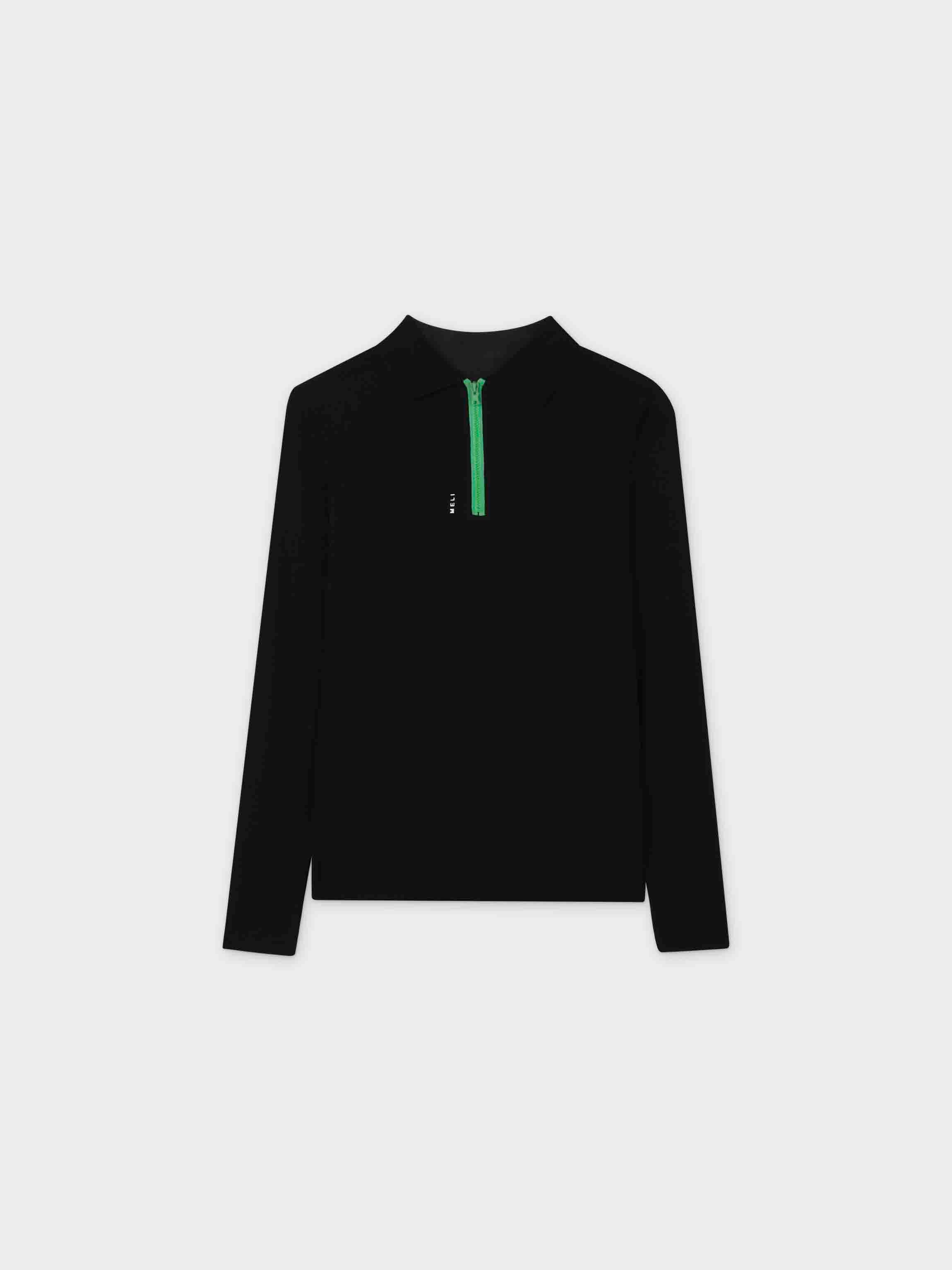 COLORED ZIPPER TEE-BLACK/KELLY GREEN