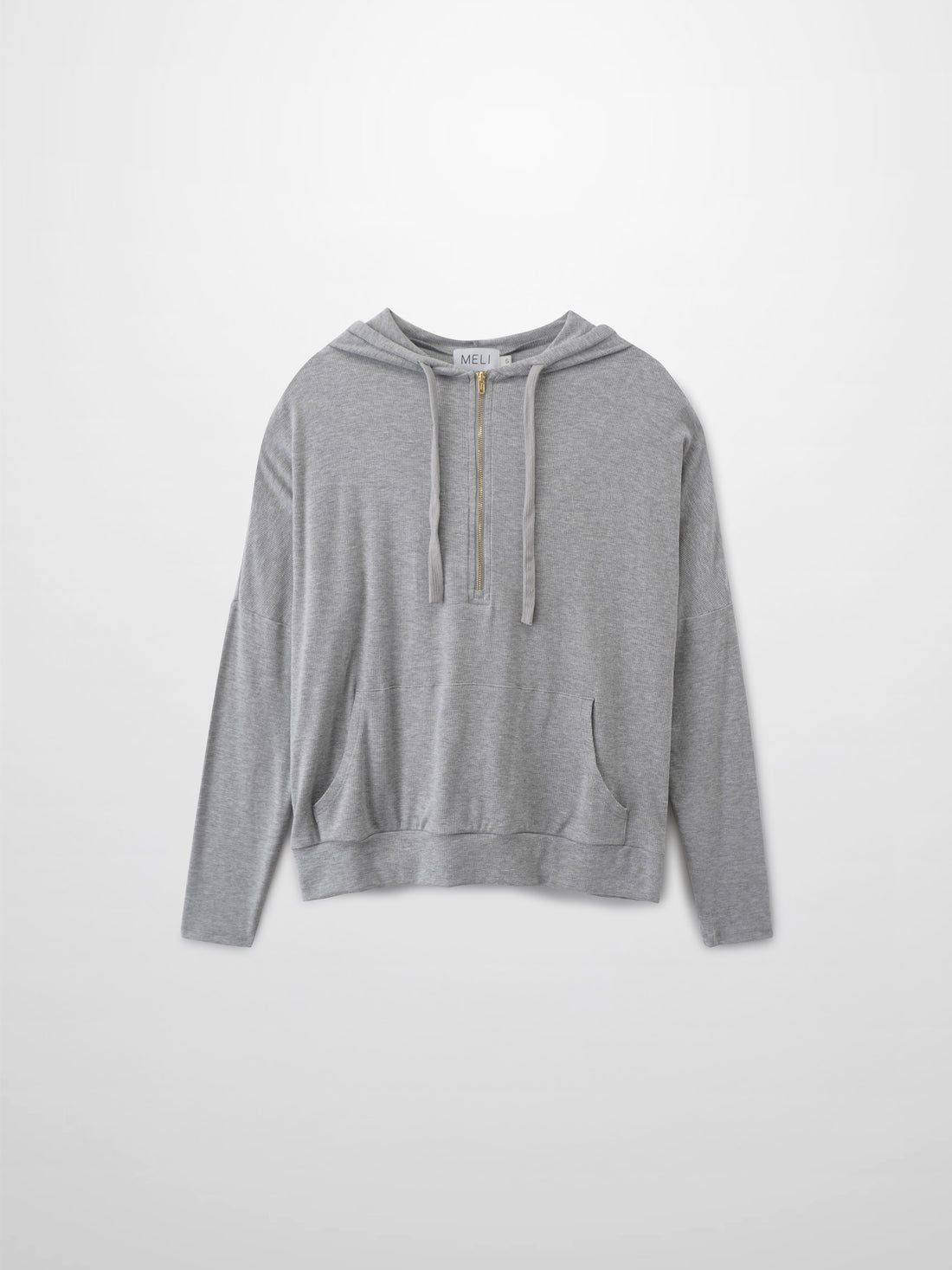 Ribbed Half Zip Hoodie Tee-Heathered Grey