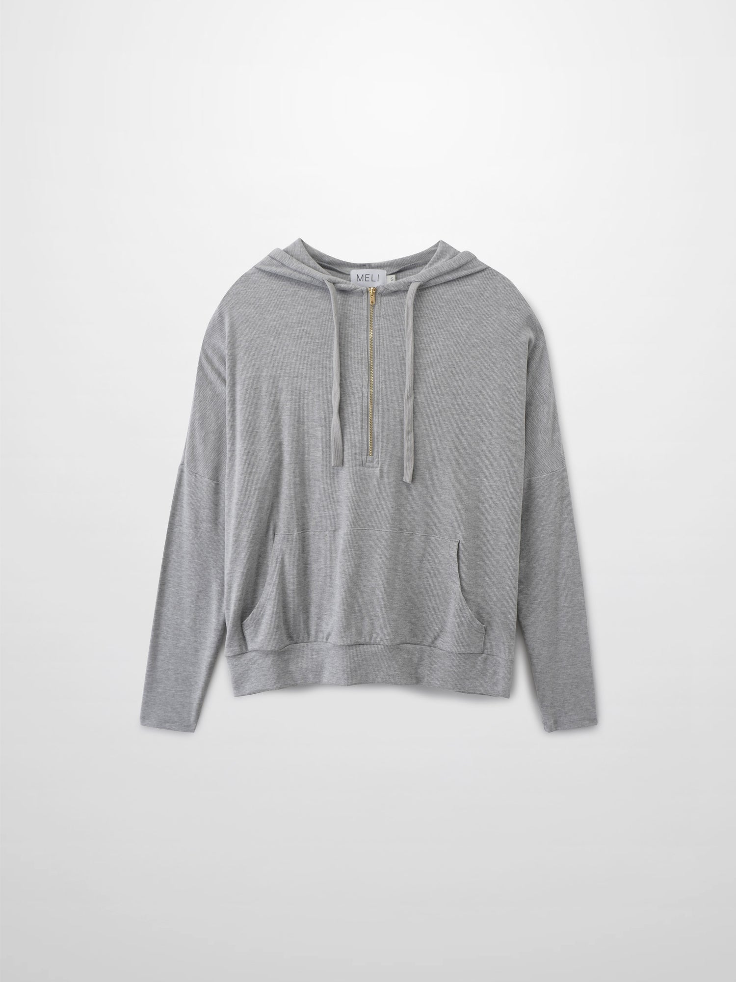 Ribbed Half Zip Hoodie Tee-Heathered Grey