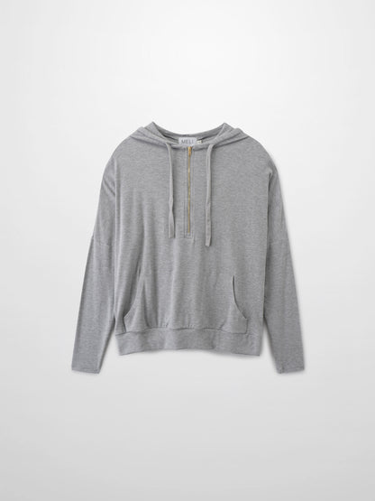 Ribbed Half Zip Hoodie Tee-Heathered Grey