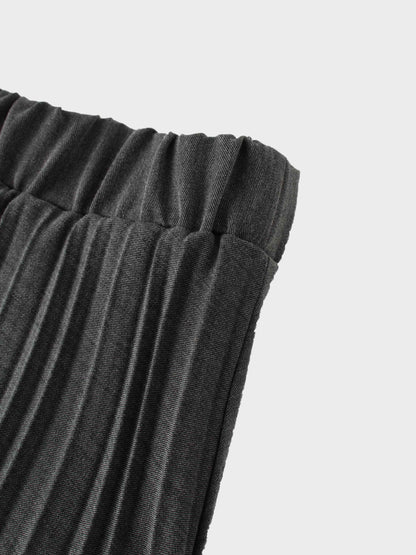 Mix Pleat Skirt-Denim Grey