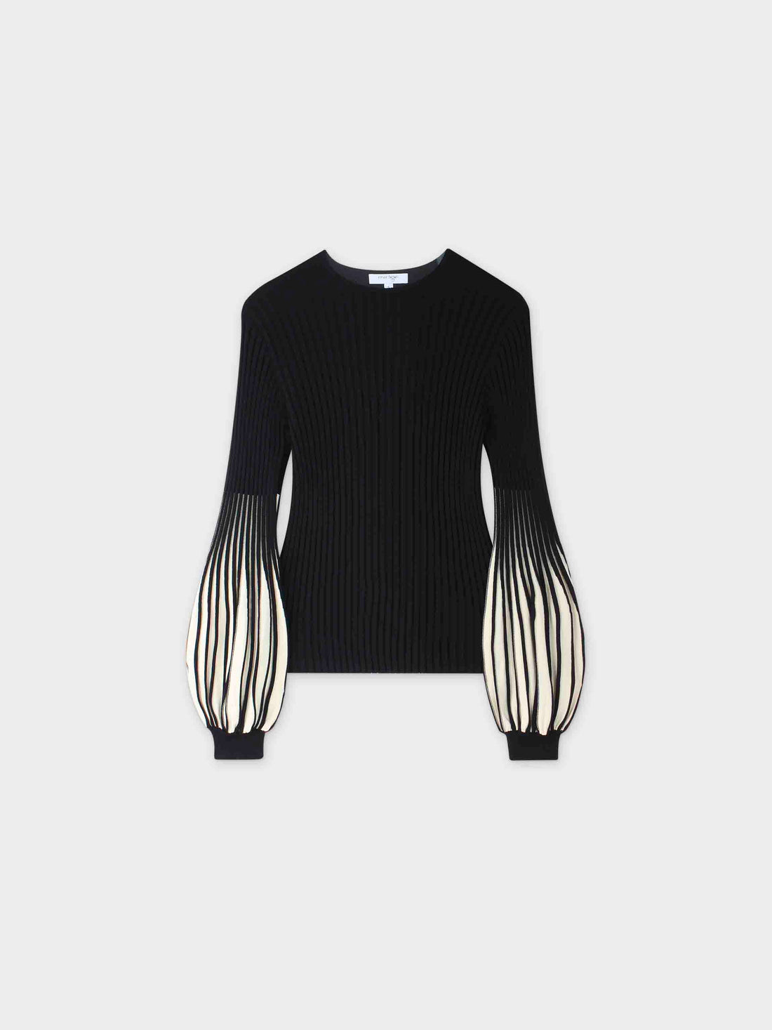 Balloon Sleeve Sweater-Black/Cream