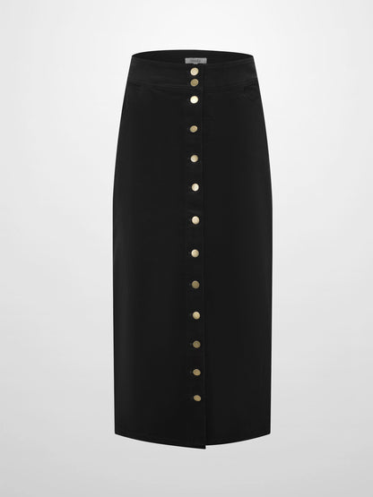 Snap Down Corduroy Skirt - Black