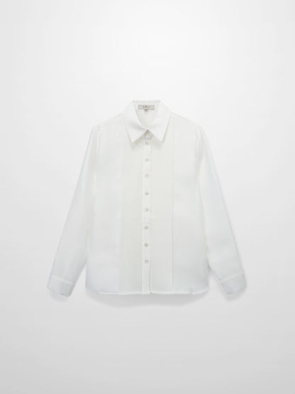 Pintuck Button Down Blouse-White