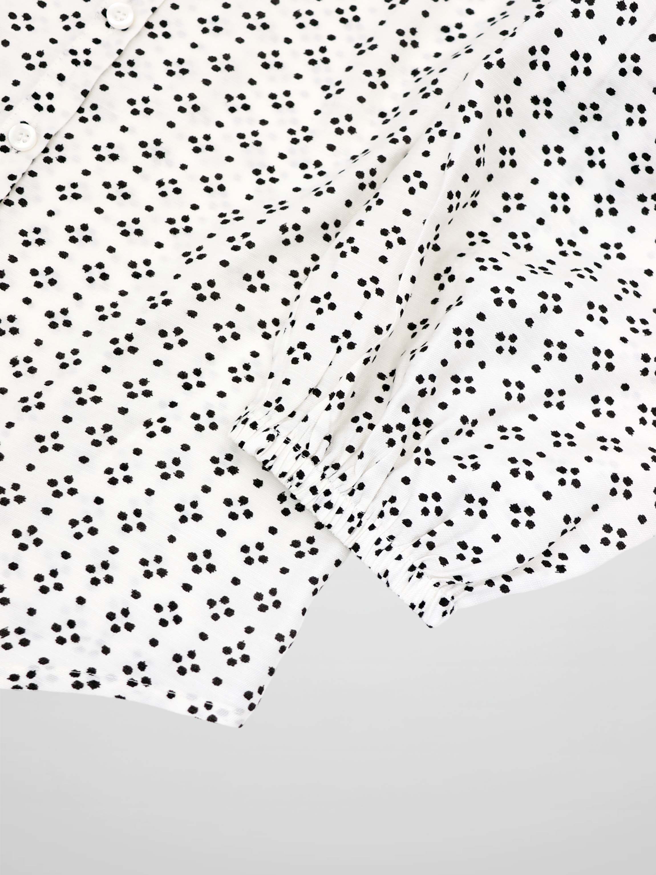 Puff Sleeve Button Down Blouse-Black/White Polka Dot