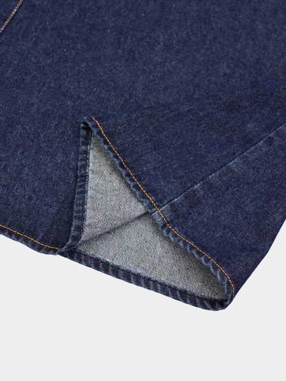 A-Line Seamed Denim Skirt-Blue