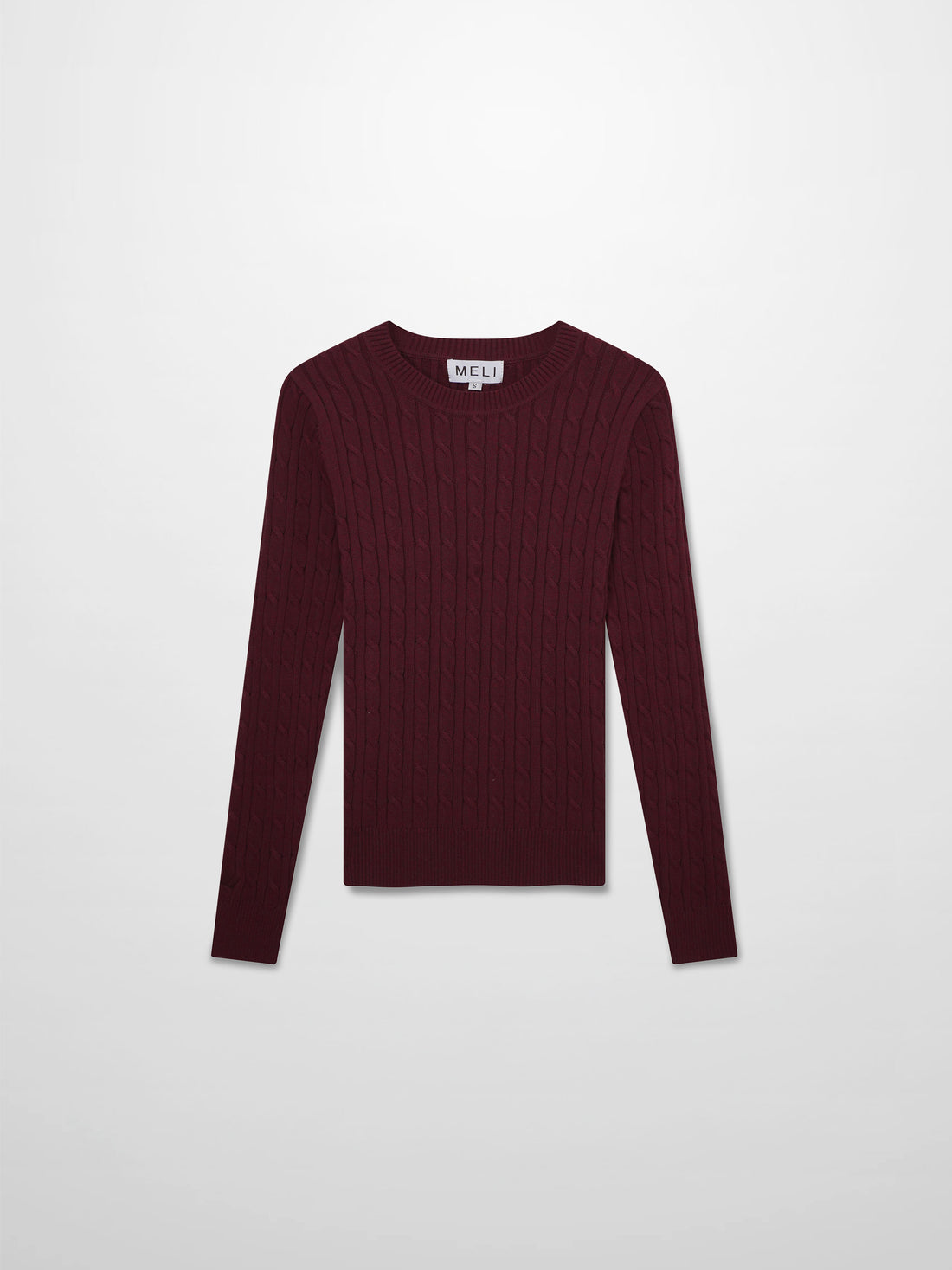 Crew Neck Cable Sweater-Heathered Burgundy