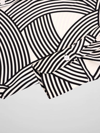 Button Down Print Blouse-Geometric Lines