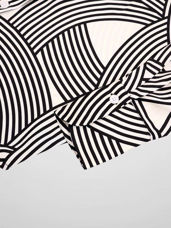 Button Down Print Blouse-Geometric Lines