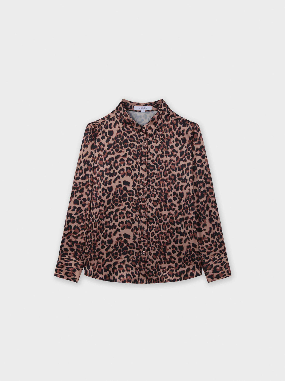 Oversized Satin Slip Blouse-Brown Leopard