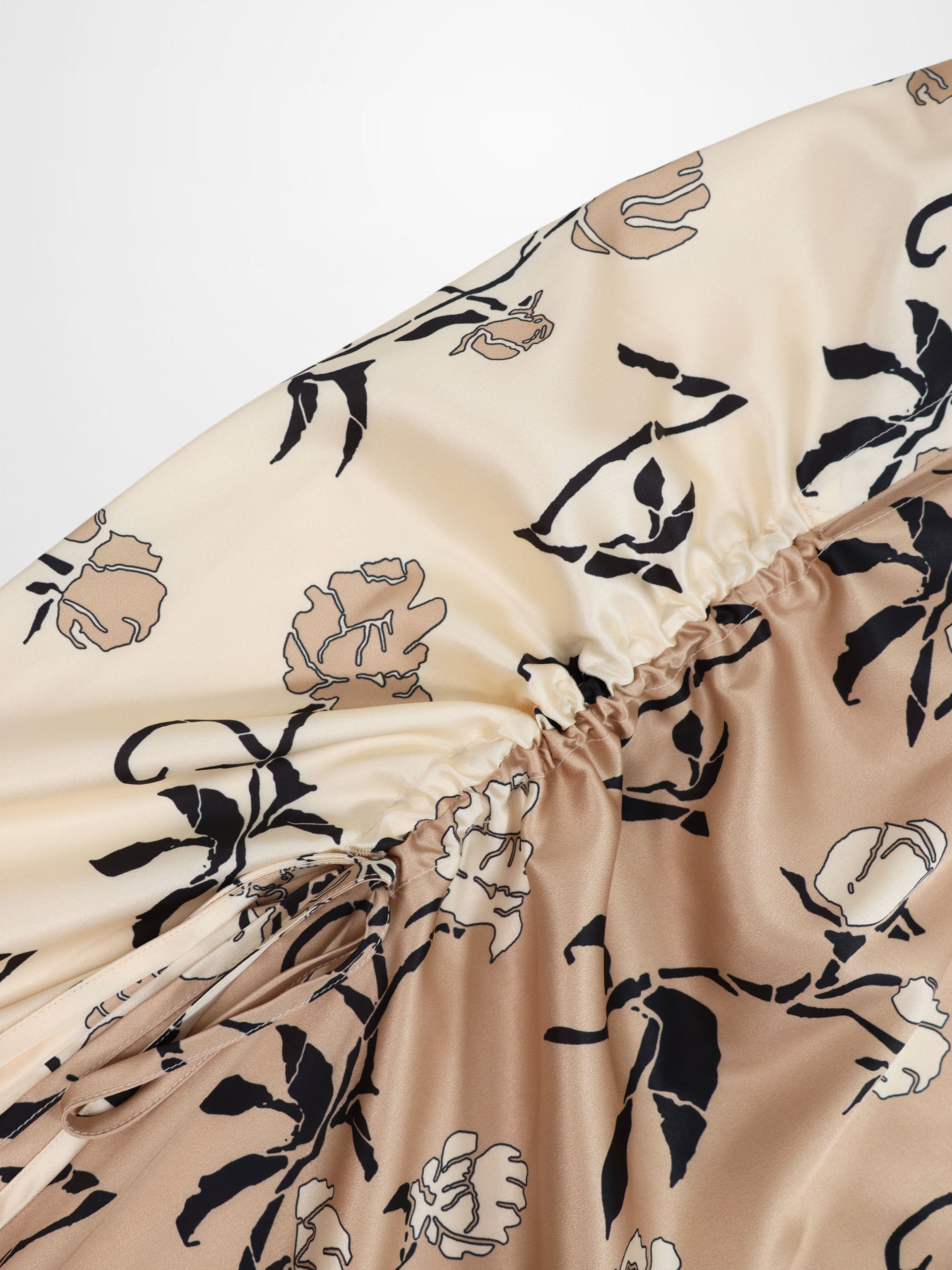 Side Shirred Skirt-Tan Floral