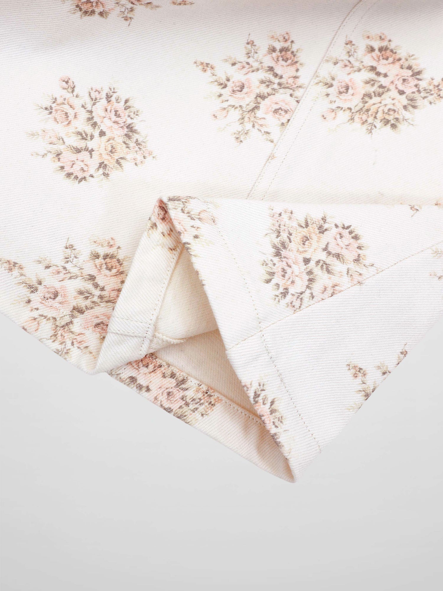 Floral Print Seamed Denim Skirt-White and Pink Floral