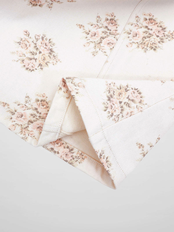 Floral Print Seamed Denim Skirt-White and Pink Floral