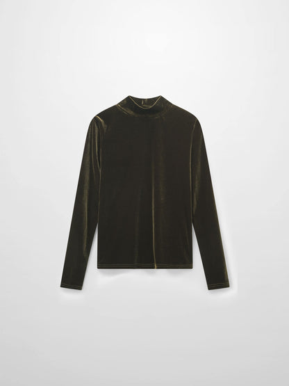 Velour Mock Neck Turtleneck-Green