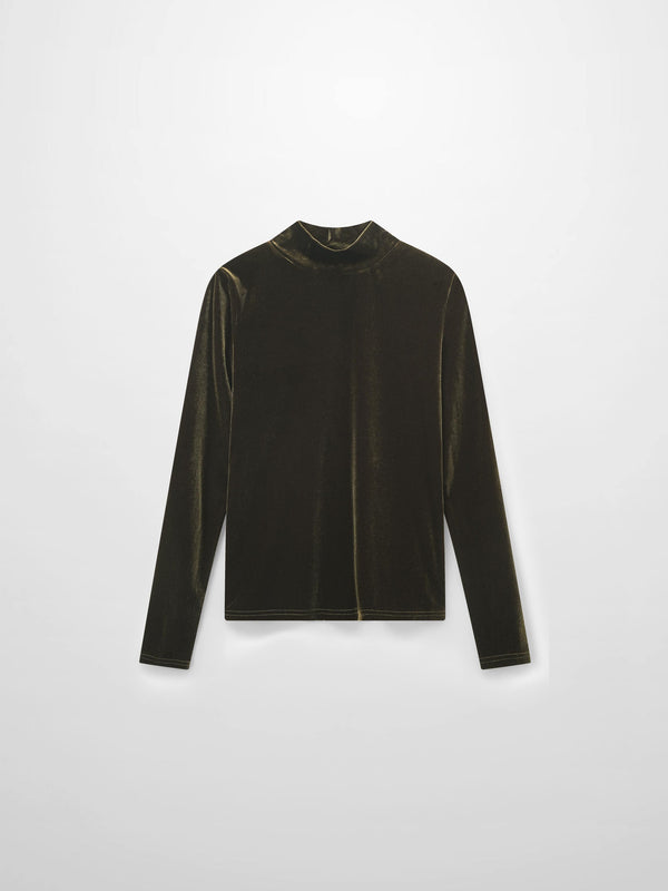 Velour Mock Neck Turtleneck-Green