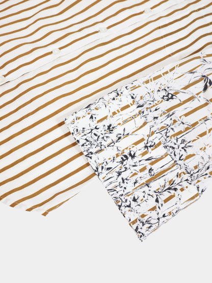 3/4 Sleeve Printed Blouse-Cream/Brown Stripe
