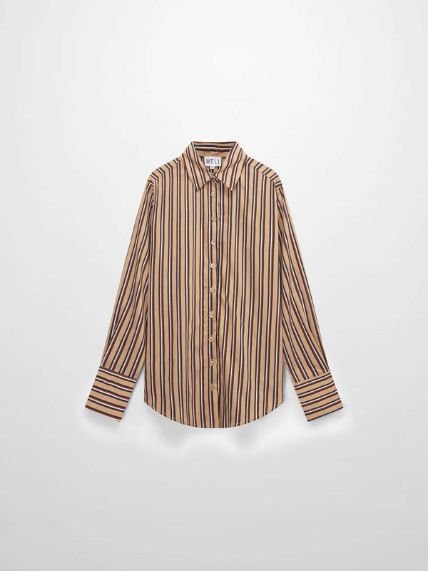 Striped Cotton Blouse-Tan Stripe