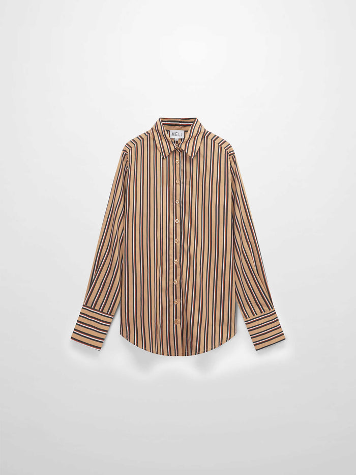 Striped Cotton Blouse-Tan Stripe
