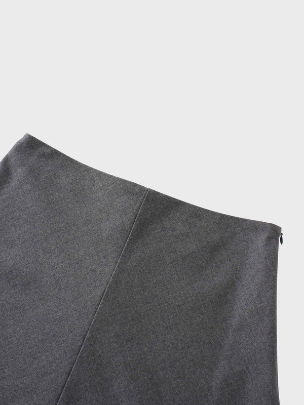 Basic A-Line Seamed Short Skirt-Grey