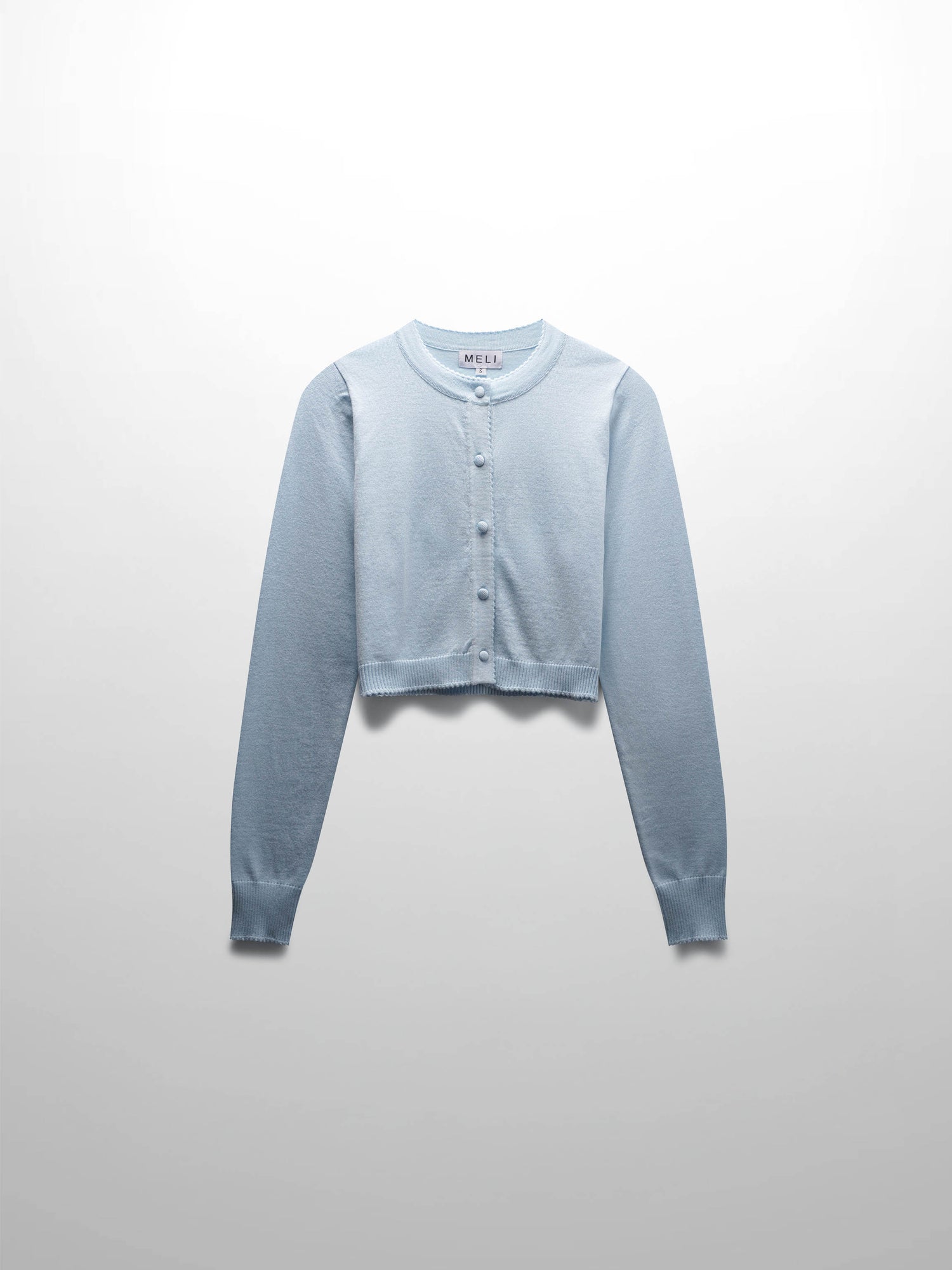 Trim Detail Crew Crop Cardigan-Light Blue