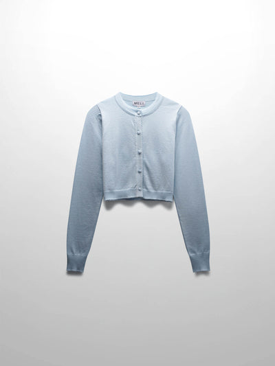 Trim Detail Crew Crop Cardigan-Light Blue