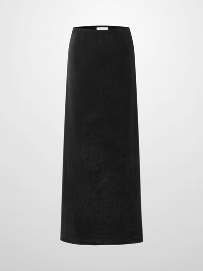 Velour Slip Skirt-Black