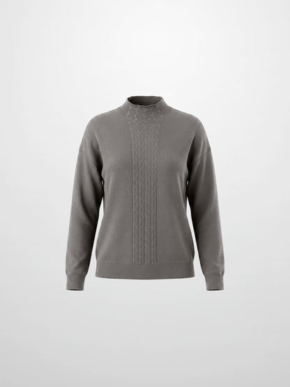 Thin Knit Center Cable Sweater - Warm Taupe