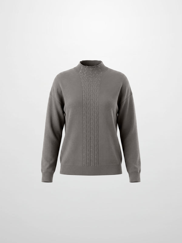 Thin Knit Center Cable Sweater - Warm Taupe