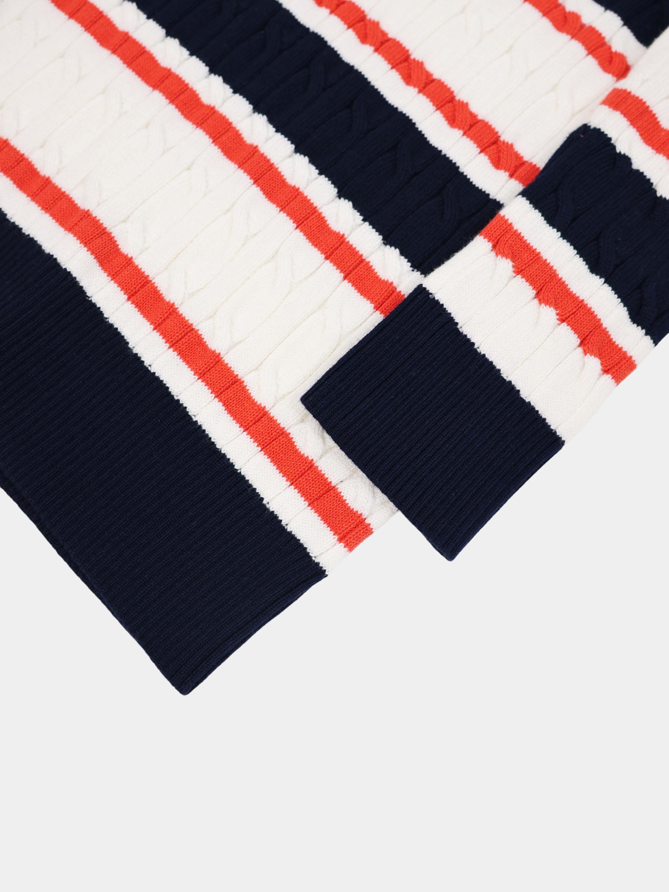 Striped Cable Sweater-Navy/White/Orange