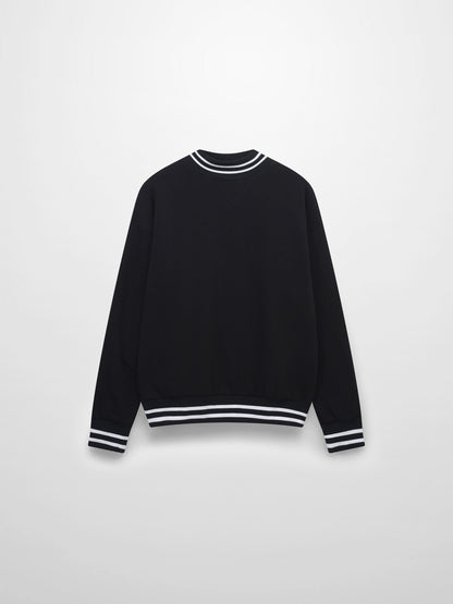 Striped High Neck Sweatshirt-Black/White