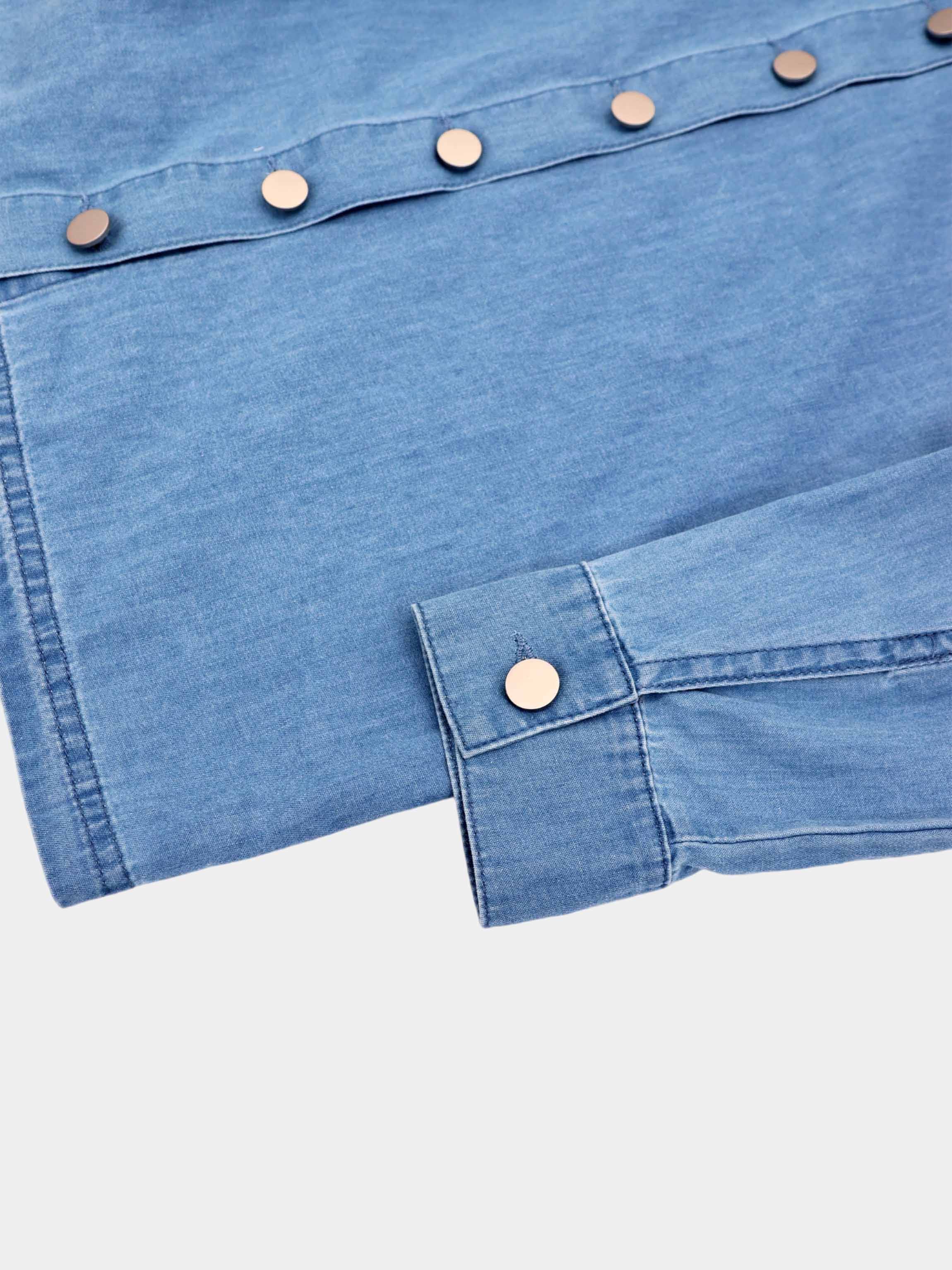 Boxy Denim Collared Top-Light Blue