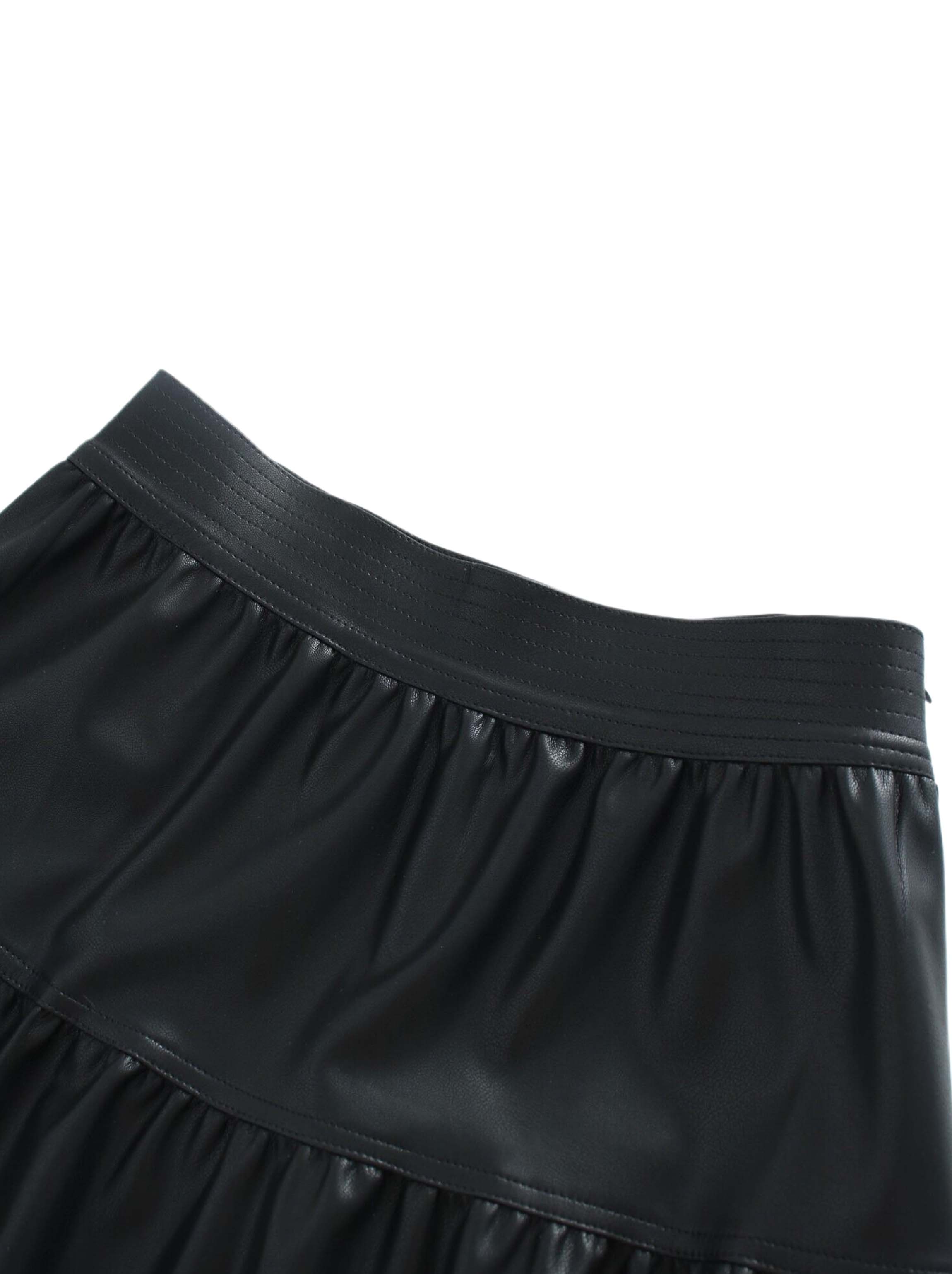 Drop Waist Leather Skirt-Black