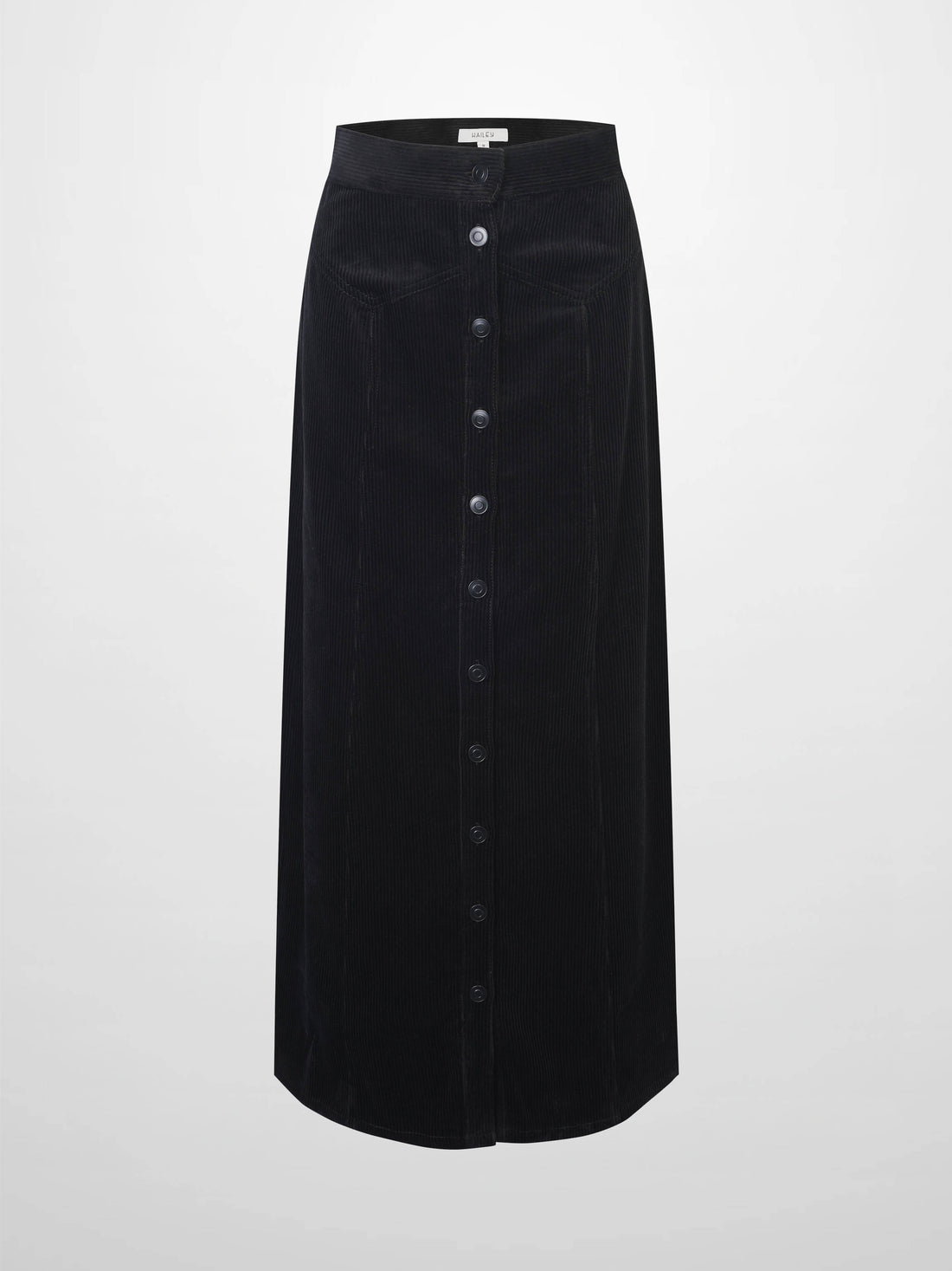 Button Down A-Line Corduroy Skirt-Black