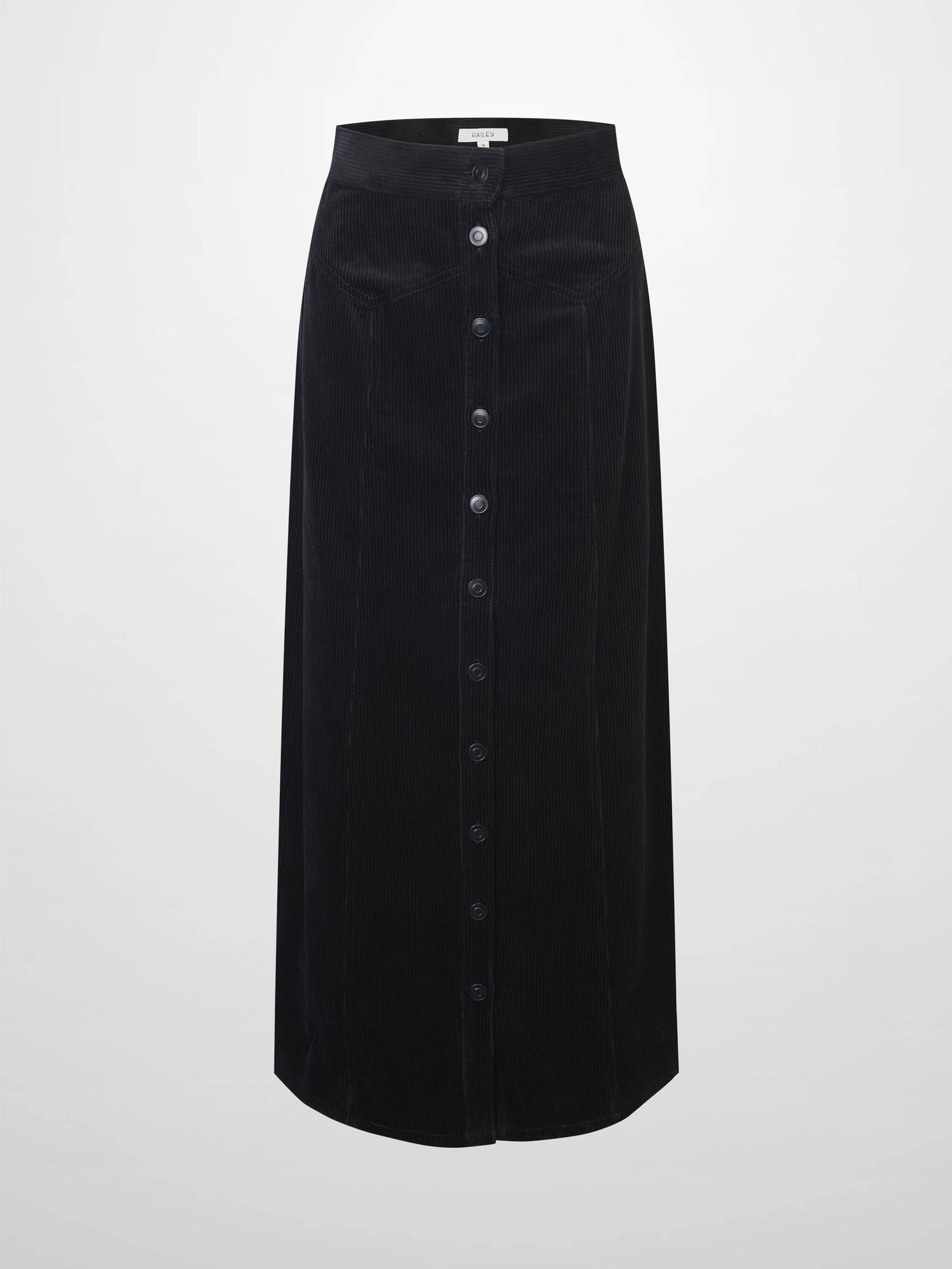 Button Down A-Line Corduroy Skirt-Black