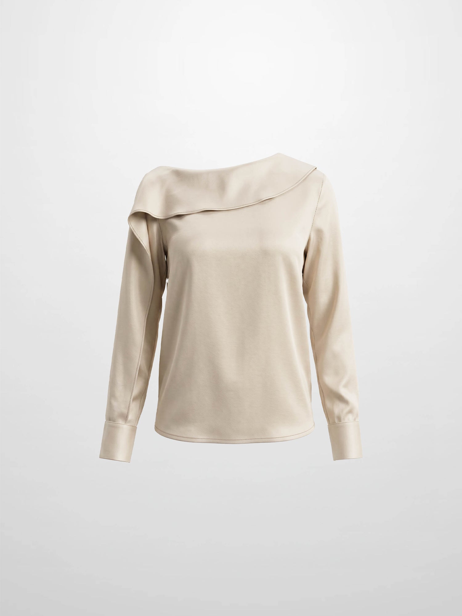 Faux Satin Ruffle Top - Cream