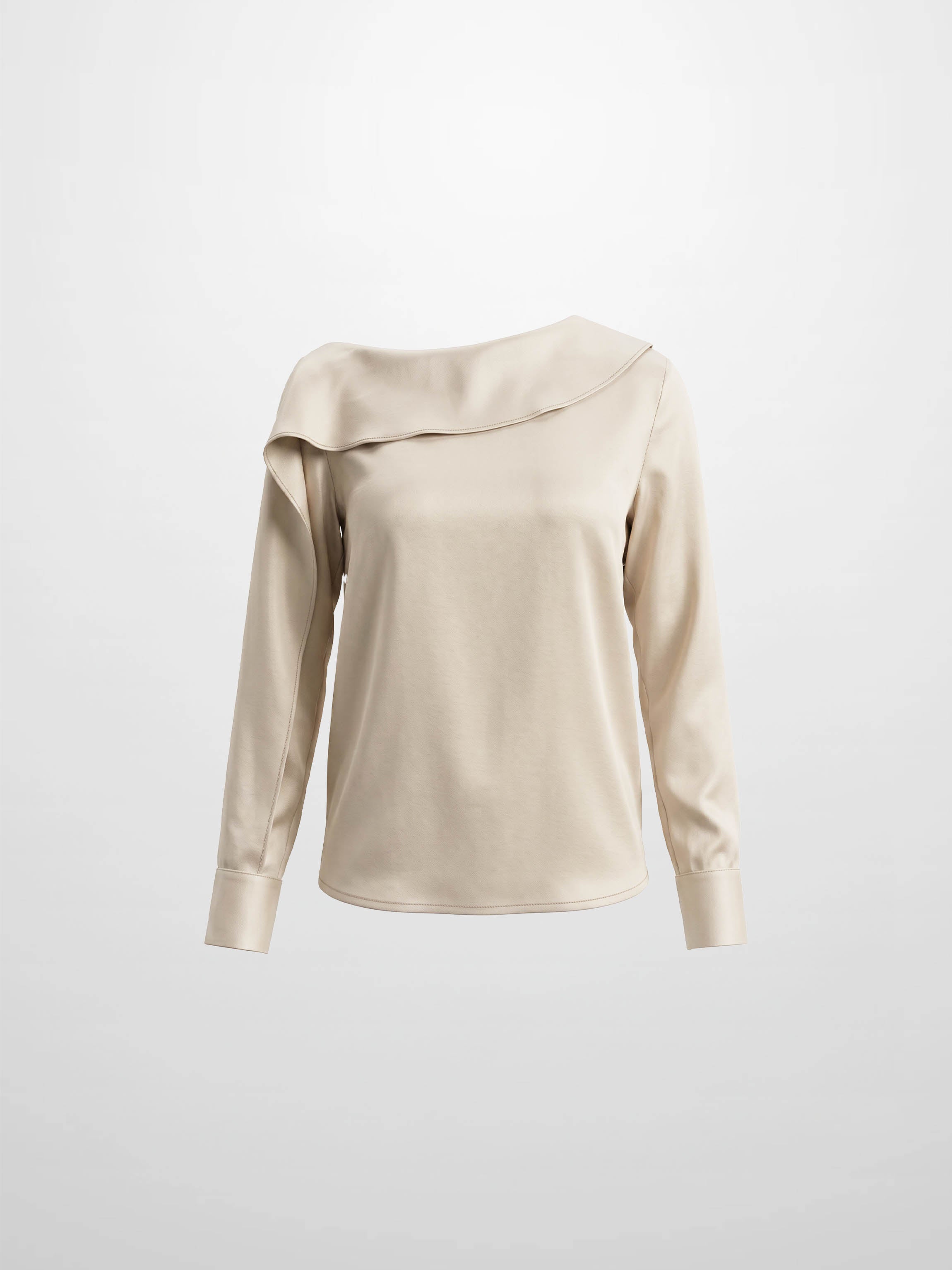 Faux Satin Ruffle Top - Cream