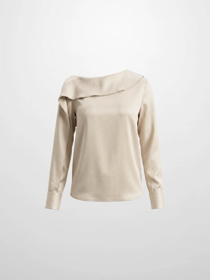 Faux Satin Ruffle Top - Cream