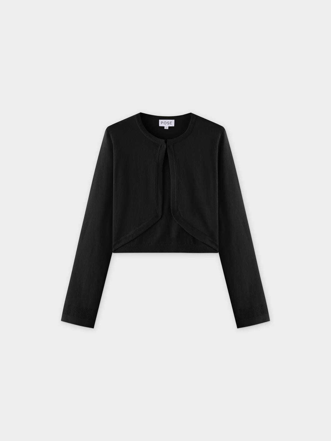 Flat Ribbed Trim Shrug-Black