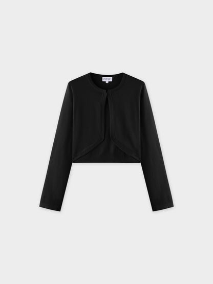Flat Ribbed Trim Shrug-Black