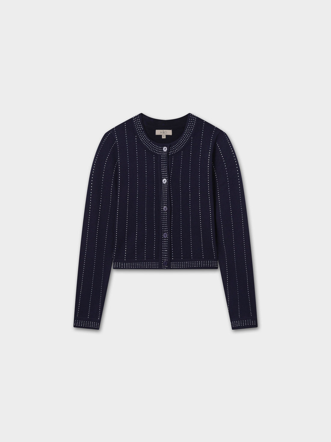 Crystal Pinstripe Crew Cardigan-Navy