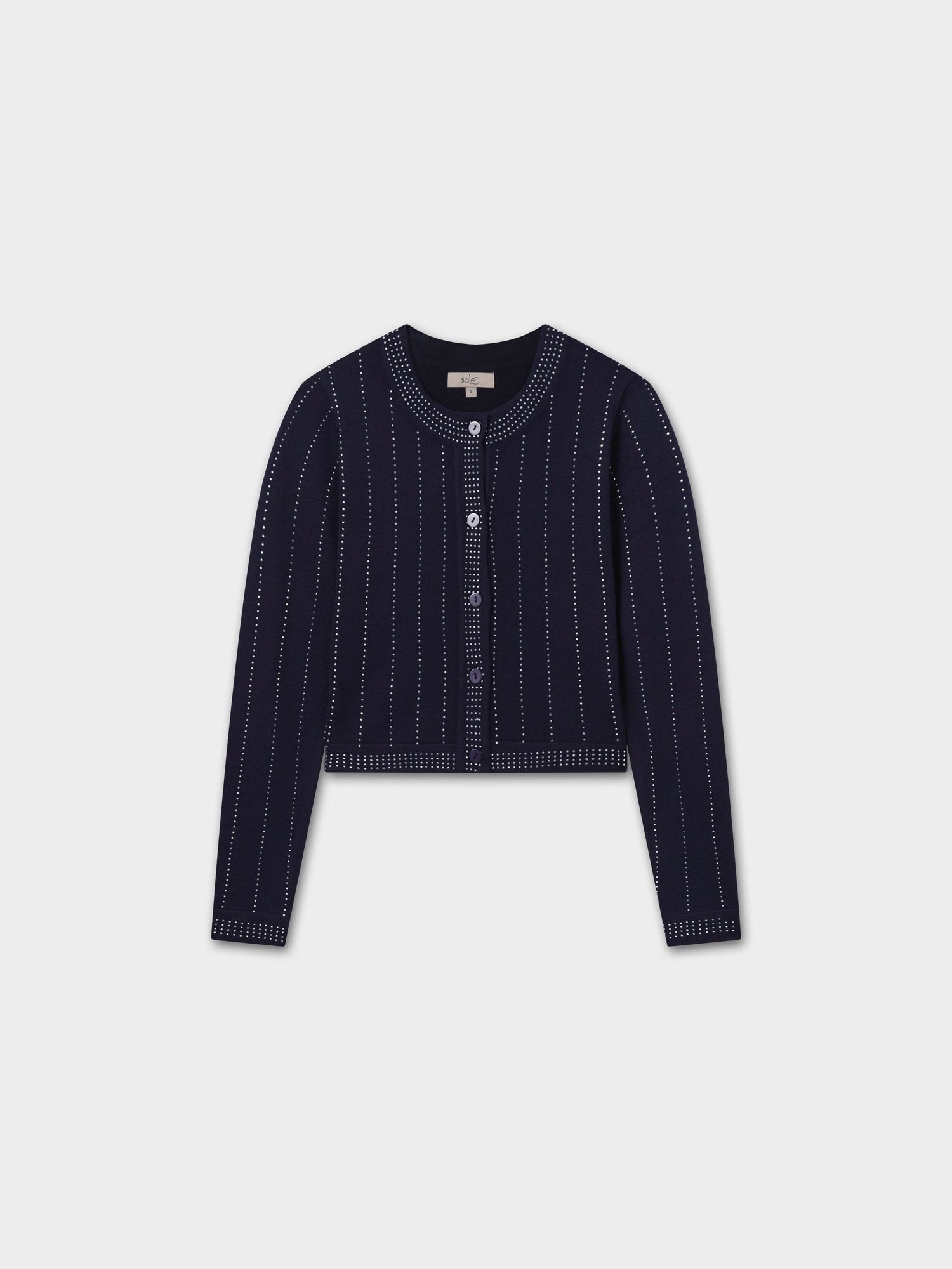 Crystal Pinstripe Crew Cardigan-Navy