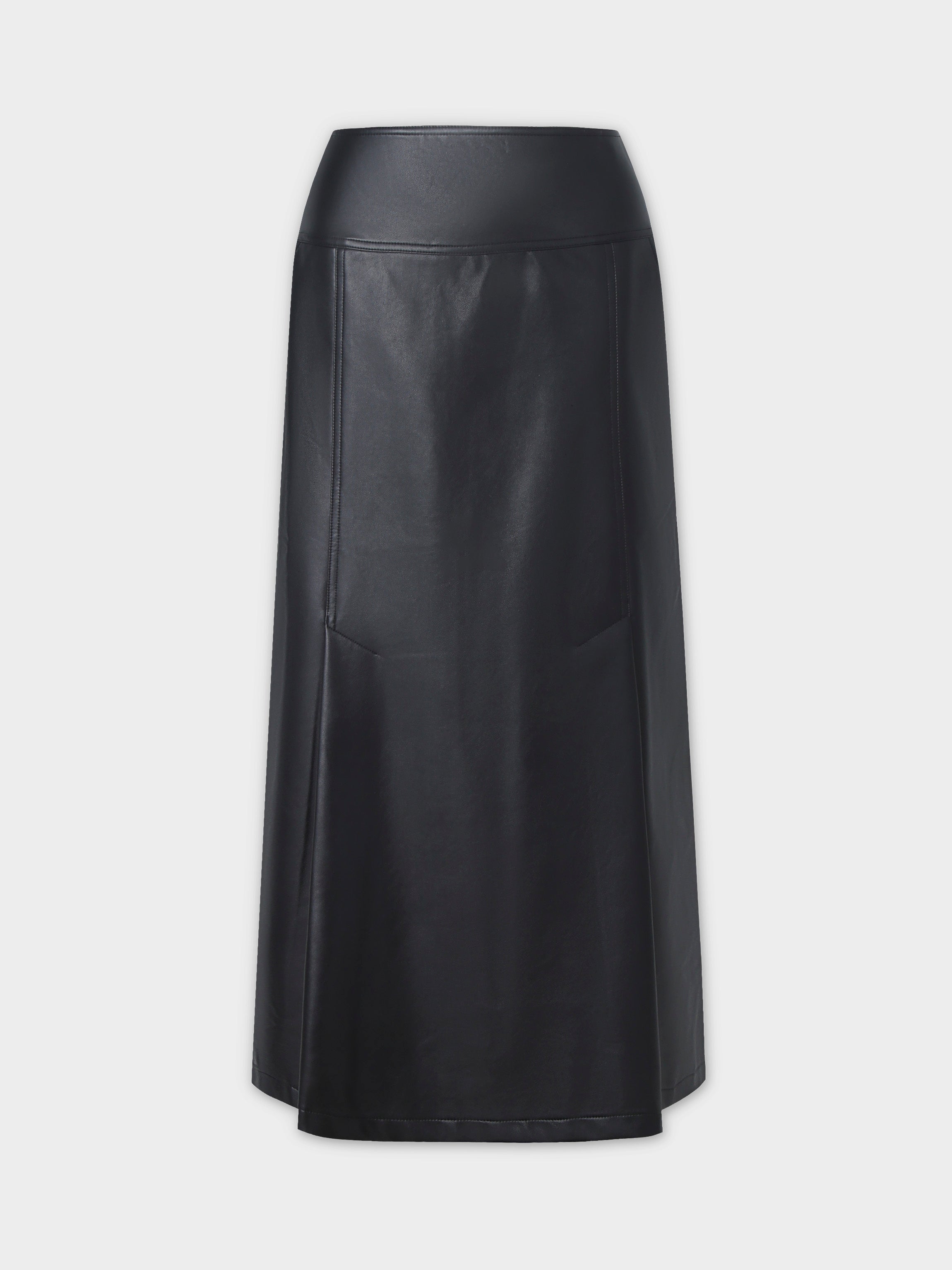 Leather Inverted Pleat Skirt-Black