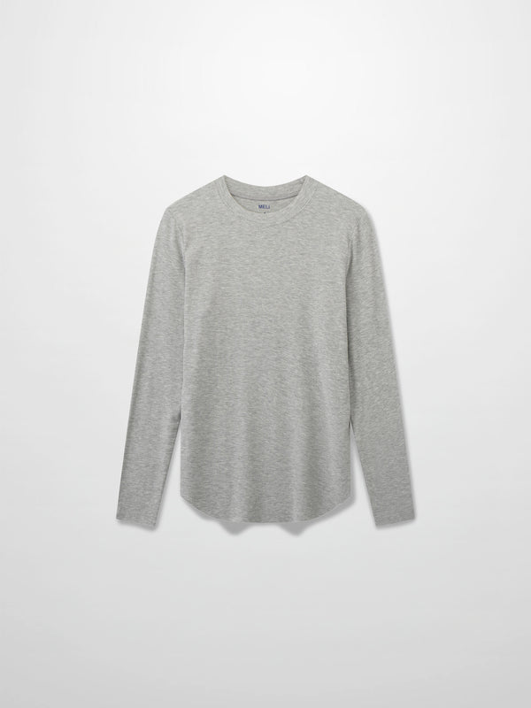 Rounded Hem Ribbed T-Shirt-Grey