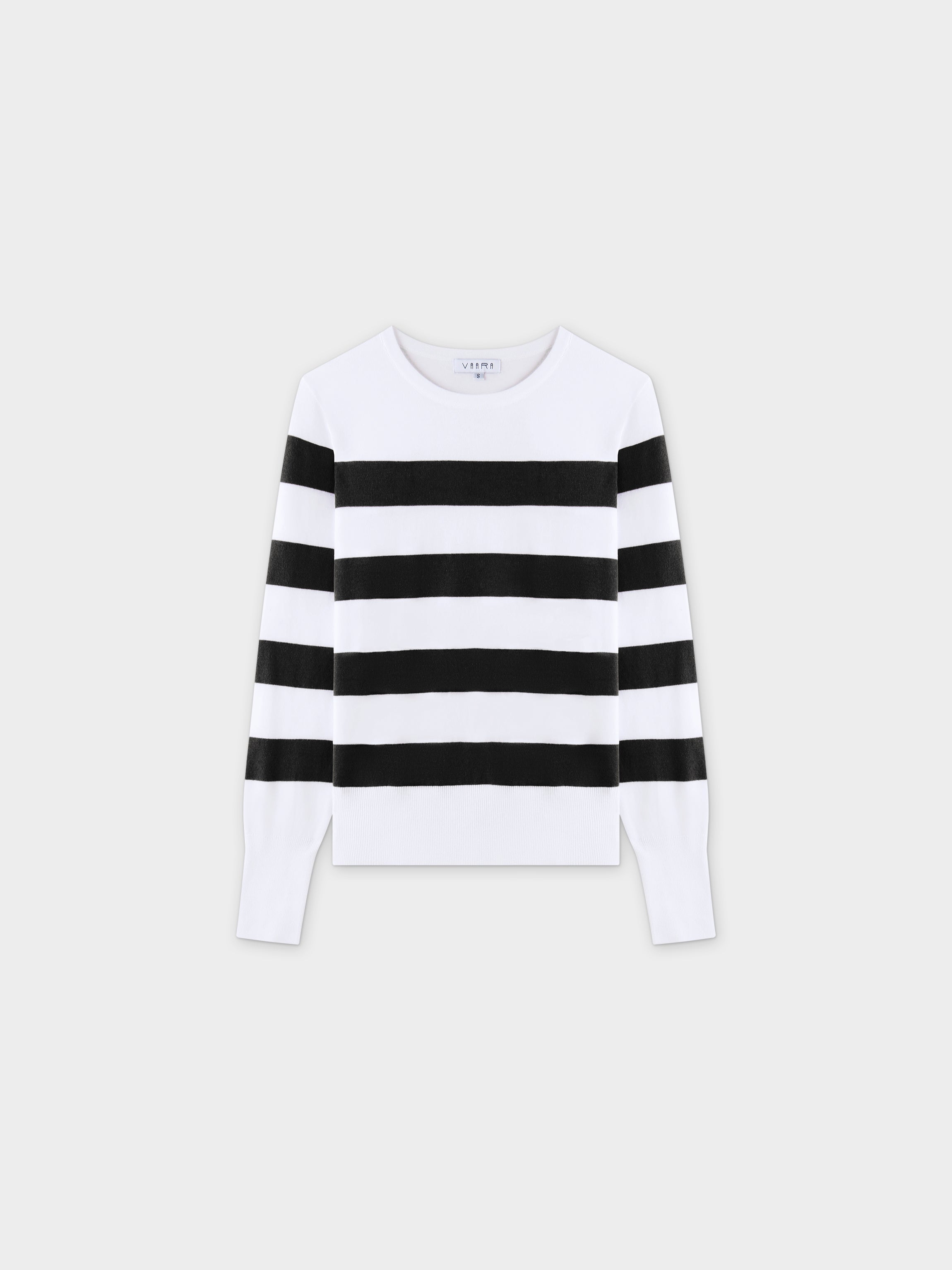 Striped Cotton Sweater-Black