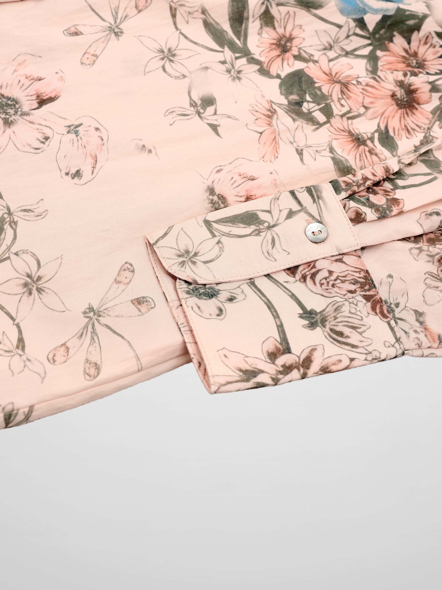 Printed Crinkle Button Down Blouse-Flower Design