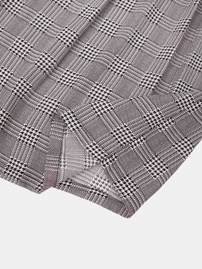 Houndstooth Pleat bottom Skirt-Black/White