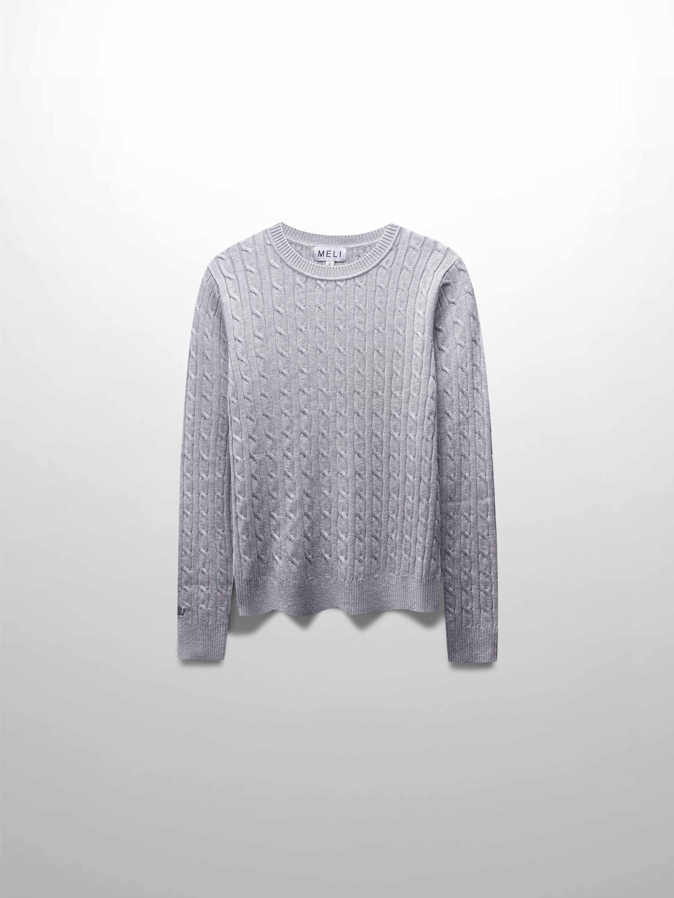 Knit Cable Sweater-Ice Grey